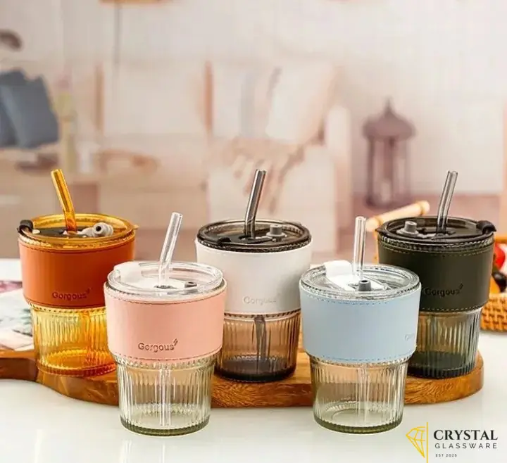 Glass Tumbler with Straw, Lid 