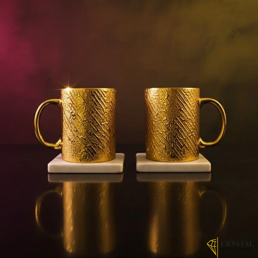 Golden Silver Mug - 325ml Mug - Tea Mug - Fence Golden Silver Mug - Gold Color Mug