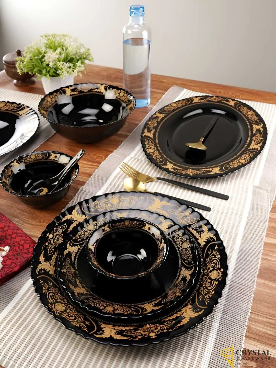 Marble Dinner Set Black 72 Pcs Gemya Round 8 Persons Serving Premium Quality Imported