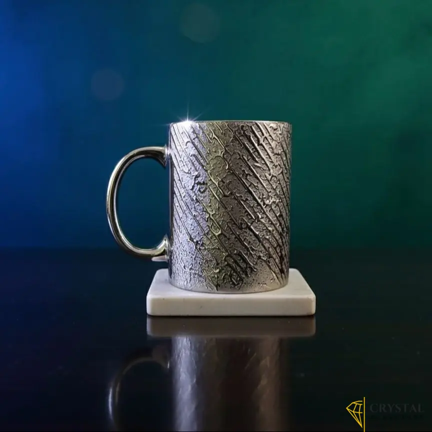 Golden Silver Mug - 325ml Mug - Tea Mug - Fence Golden Silver Mug - Gold Color Mug