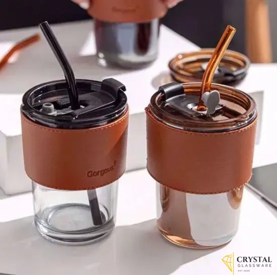 Glass Tumbler with Straw, Lid 