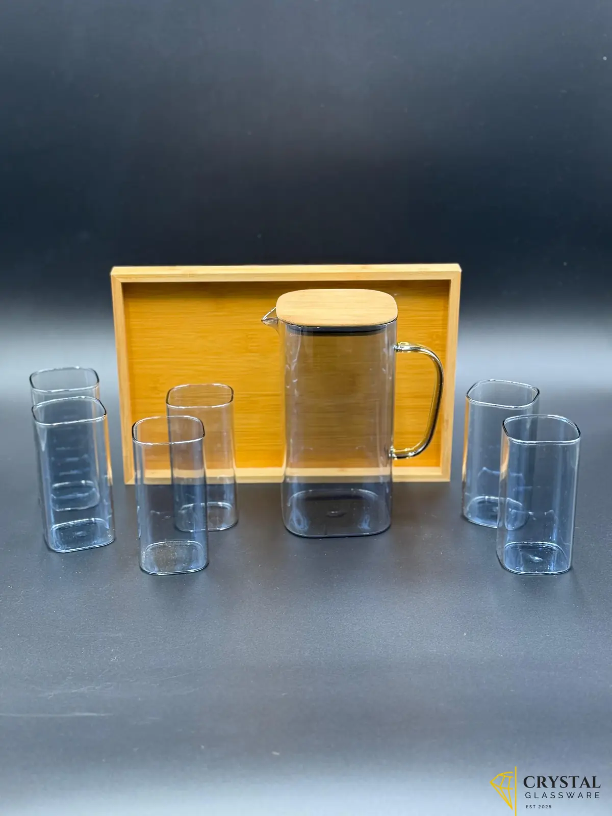 8 Pcs Turkey Glass Water Set with Wooden Tray