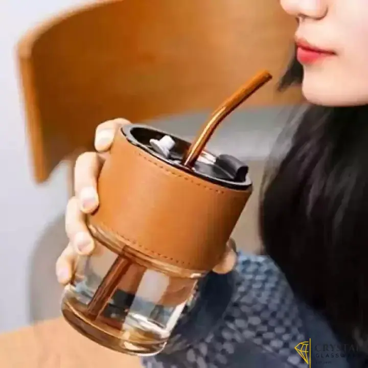 Glass Tumbler with Straw, Lid 