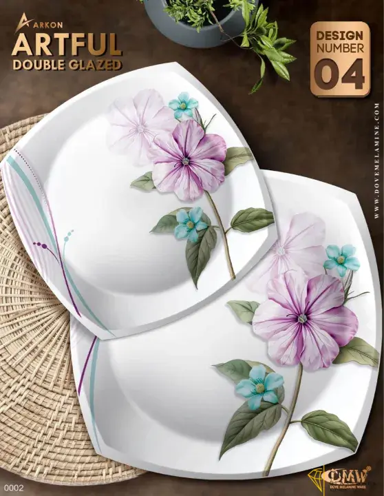 Dinner set Melamine by ARKON -Double glazed with a FREE TRAY SET and glass lids with crystal knobs -New and Enhanced-75pieces serves 8 persons-Artful