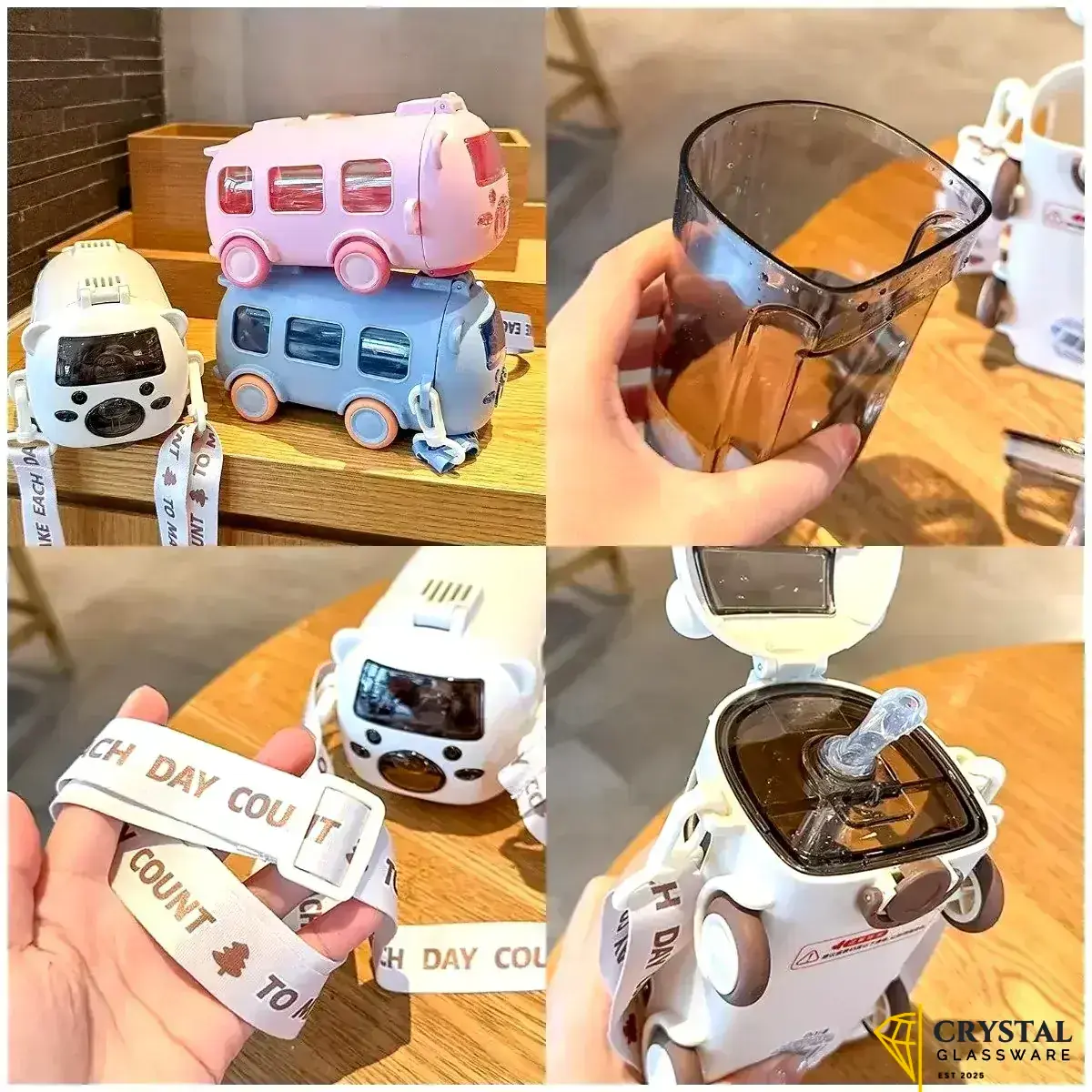 Imported 500ml Bus Water Bottle for Kids with Strap Sipper and Straw Leakproof BPA Free with Lock Water Bottle for School Kids Cute Bus Shaped Water Bottle for Girls and Boys