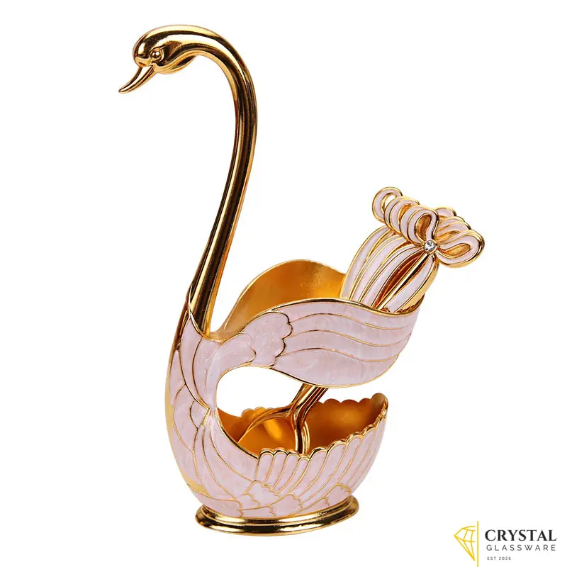 Stainless Steel Fruit Cake Coffee Tea Spoon Swan Holder Cutlery Set Zinc Alloy/ Dropper Gold