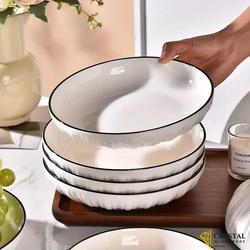 Ceramic Plate, New Style Round Deep for Home Use,8-Inch Dinner Plates, Salad Plates, Dessert Plates.