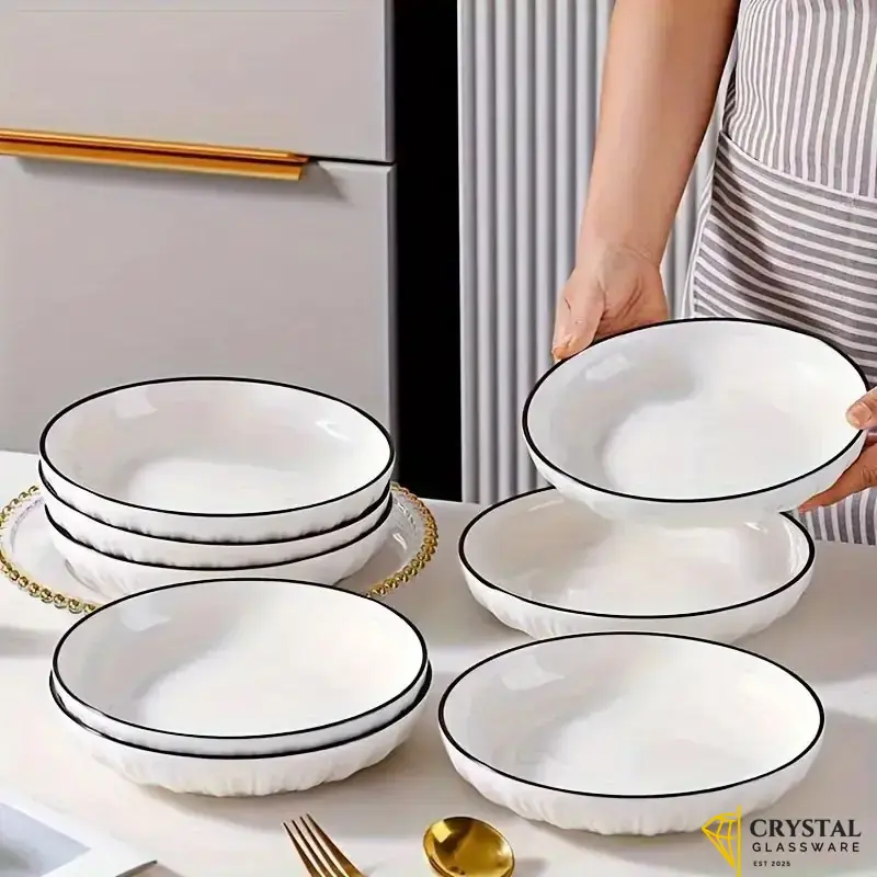 Ceramic Plate, New Style Round Deep for Home Use,8-Inch Dinner Plates, Salad Plates, Dessert Plates.