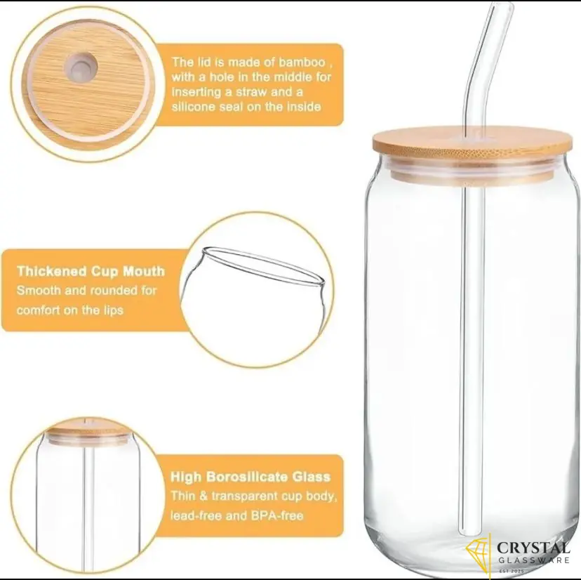 500ML Round Shape Glass with Glass Straw and Wooden Lid, Milk Glass, Imported High Quality