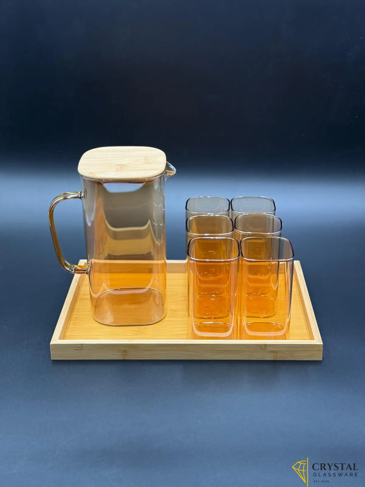 8 Pcs Turkey Glass Water Set with Wooden Tray