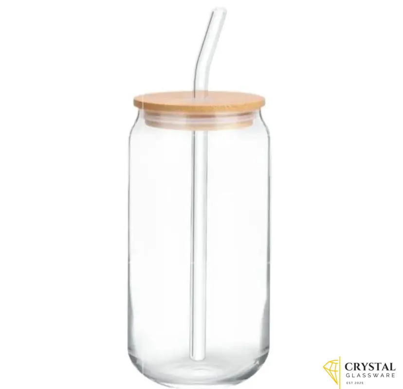 500ML Round Shape Glass with Glass Straw and Wooden Lid, Milk Glass, Imported High Quality