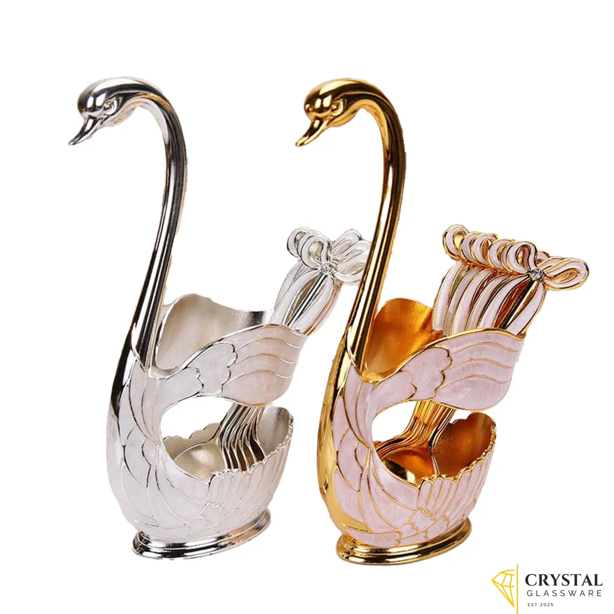 Stainless Steel Fruit Cake Coffee Tea Spoon Swan Holder Cutlery Set Zinc Alloy/ Dropper Gold