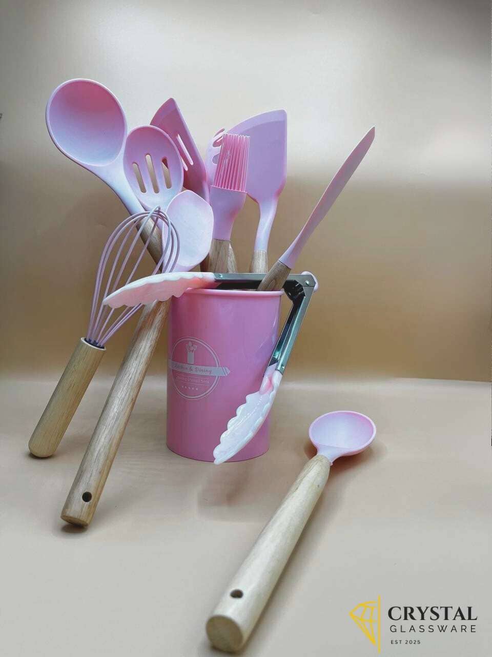Kitchen utensil set  Cooking tools  Silicone utensils  Wooden handle spatula  Non-stick cookware safe  Heat-resistant utensils  Kitchen accessories 12-Piece Silicone & Wood Handle Kitchen Utensil Set – Cooking Tools with Holder