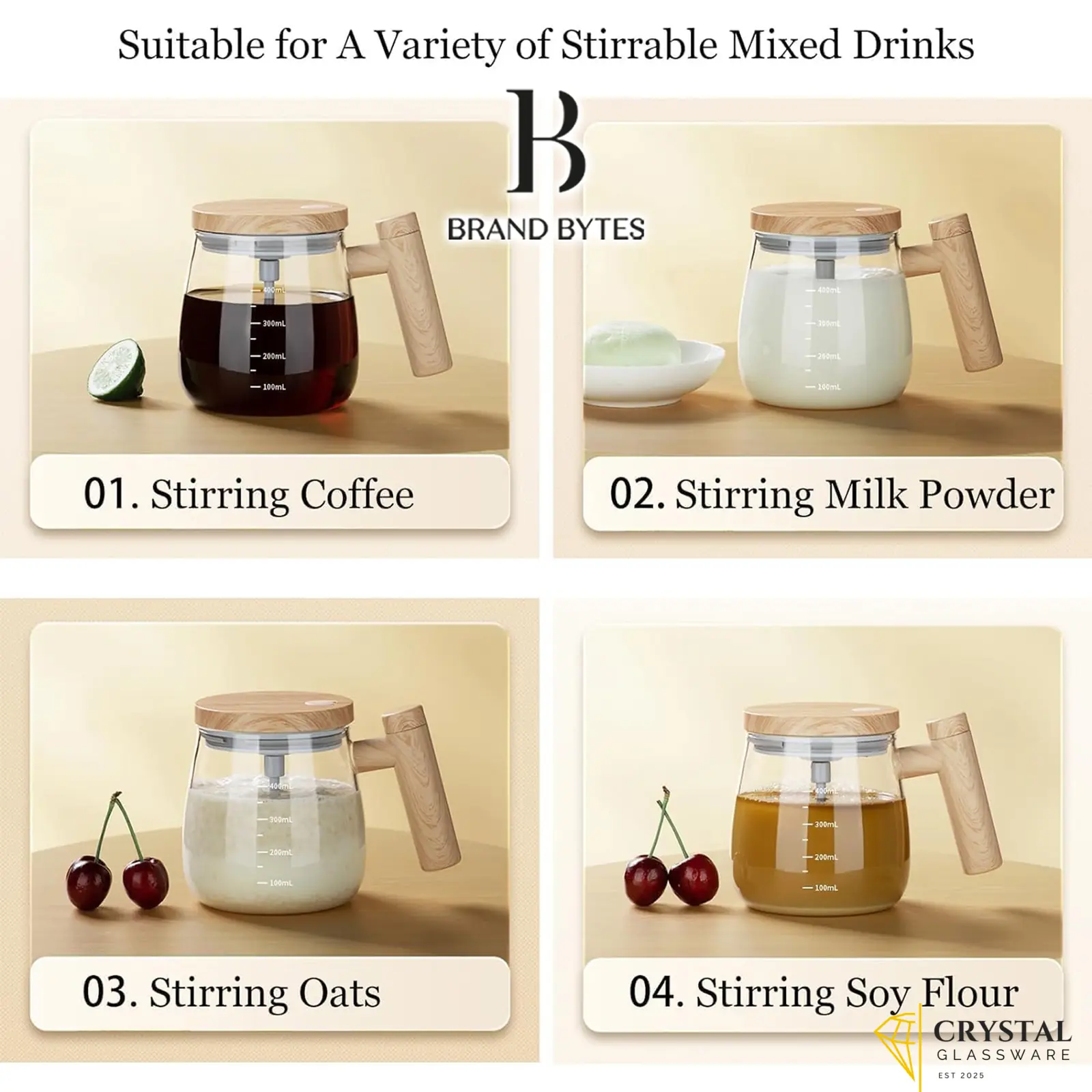 Brand Bytes 400 ml Self Stirring Mug, Electric High Speed Mixing Cup, Rechargeable Self Stirring Coffee Mug with Type C, Stirring Cup for Coffee/Milk/Protein Powder at Home/Office