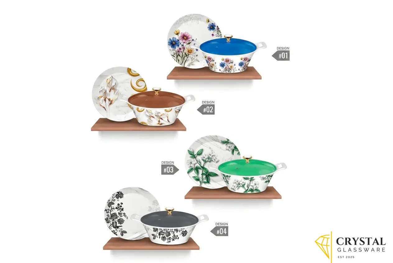 Charizma Double Glazed Dinner Set With Colouful Glass Lid 8 Person Serving