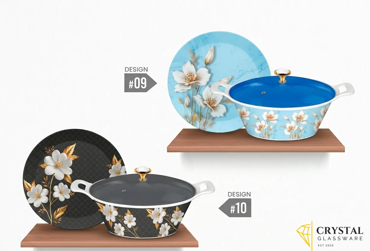 Charizma Double Glazed Dinner Set With Colouful Glass Lid 8 Person Serving