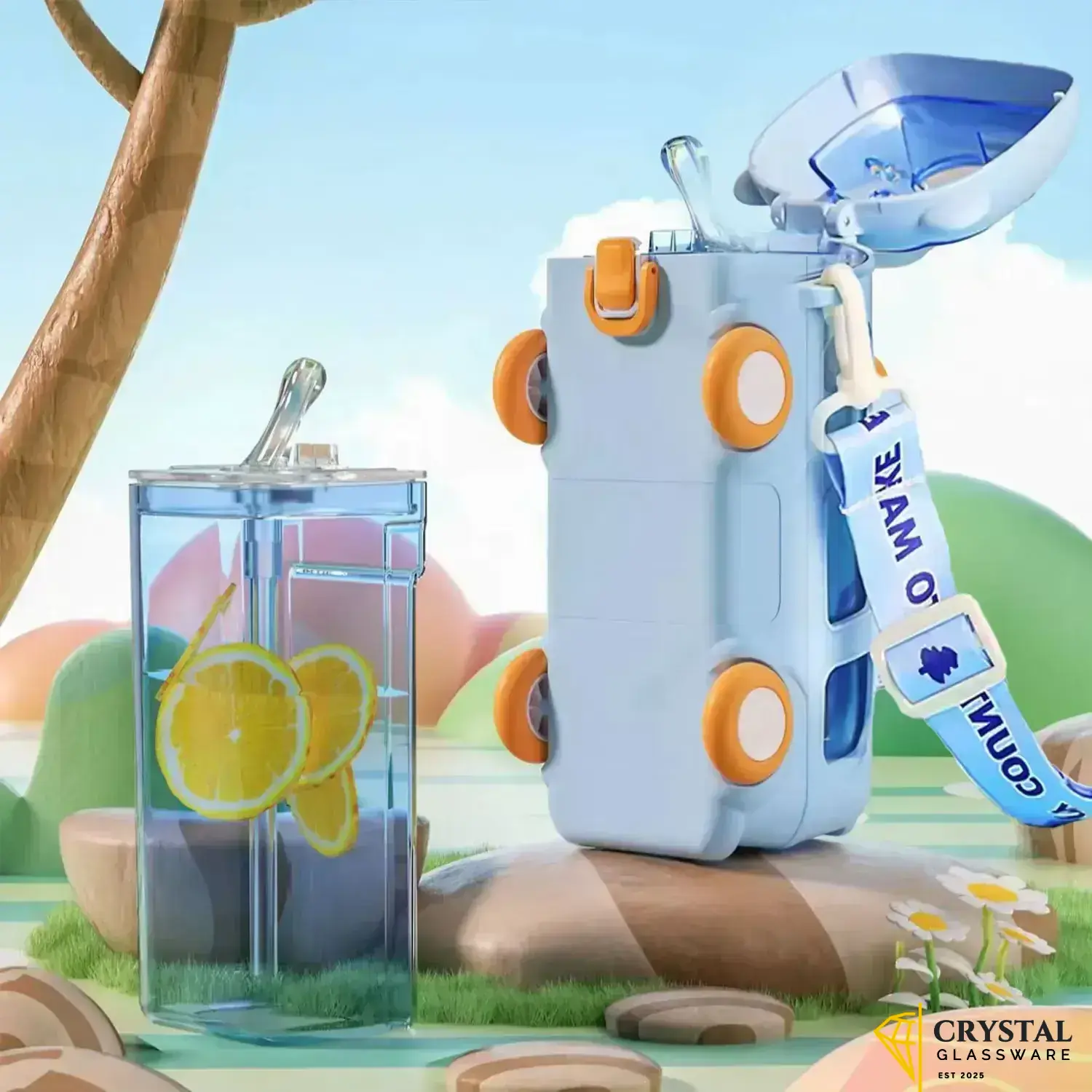 Imported 500ml Bus Water Bottle for Kids with Strap Sipper and Straw Leakproof BPA Free with Lock Water Bottle for School Kids Cute Bus Shaped Water Bottle for Girls and Boys