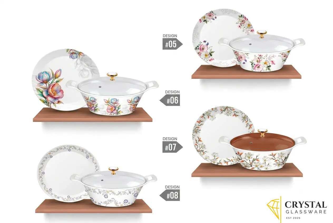 Charizma Double Glazed Dinner Set With Colouful Glass Lid 8 Person Serving