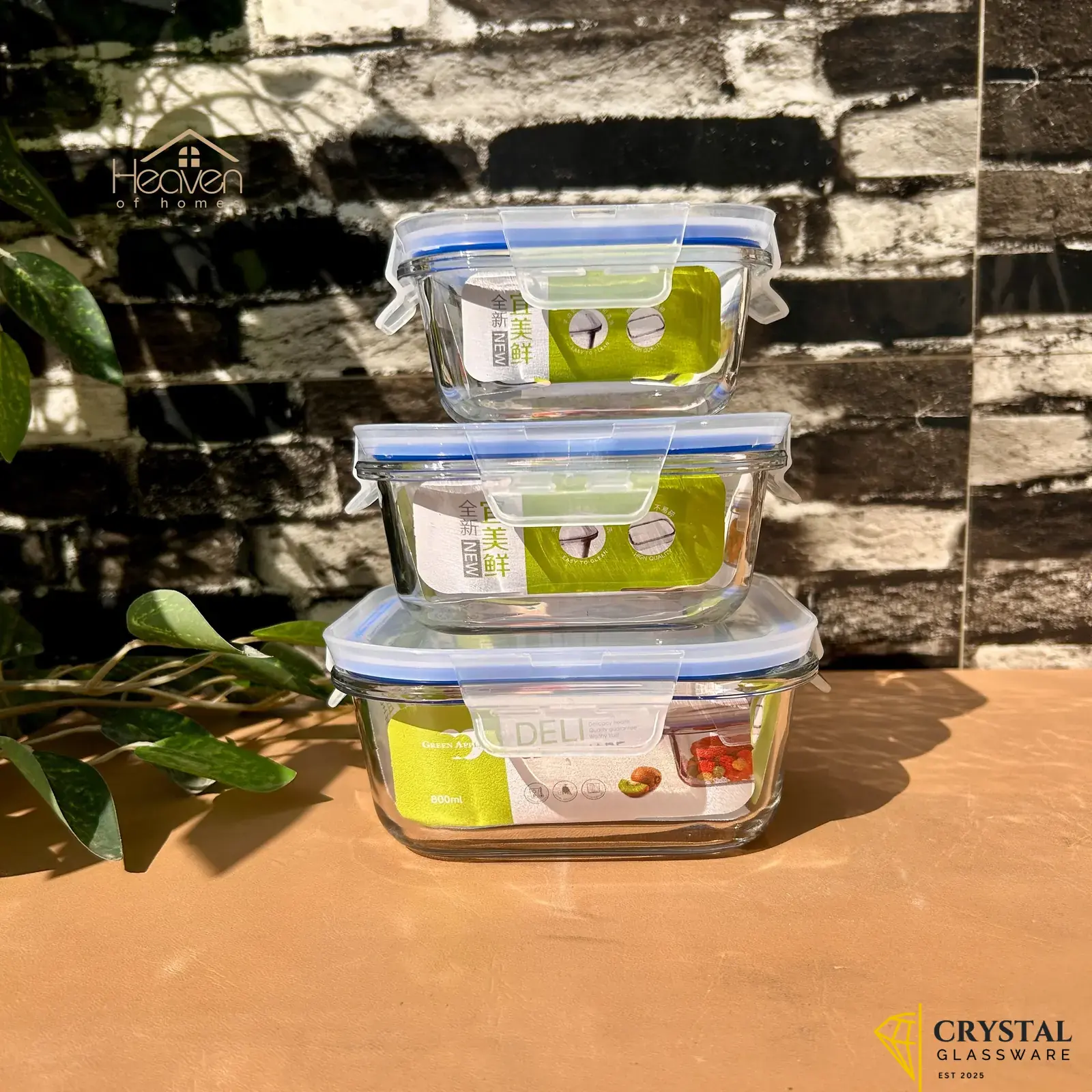 3-Piece Clear Glass Square Bowls with Airlight Lids  Food Storage Containers 310ml / 510ml / 800ml - Model: EK20/L3