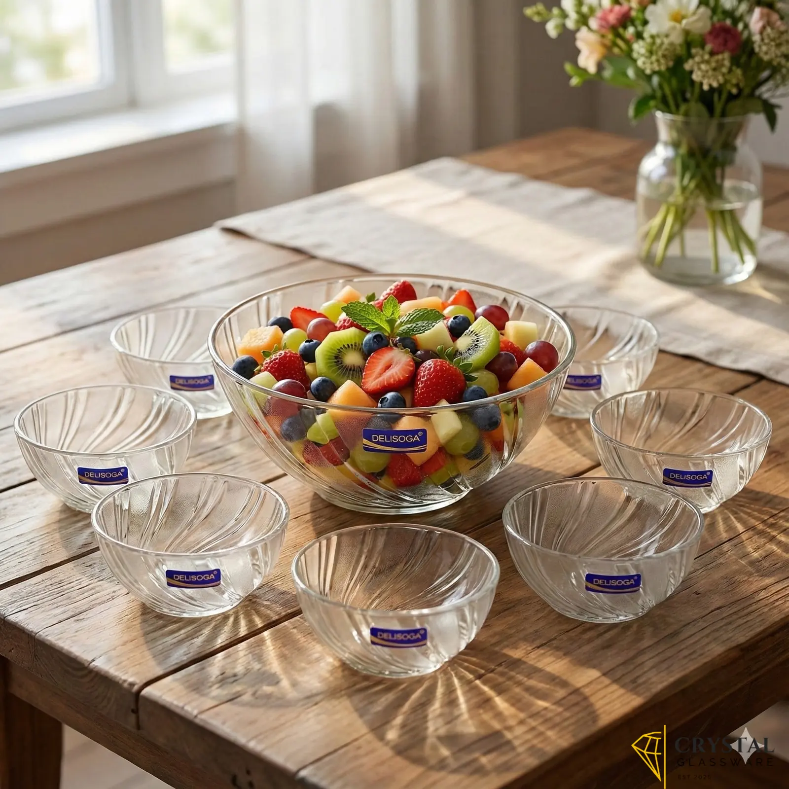 Delisoga 7pcs glassware bowl set