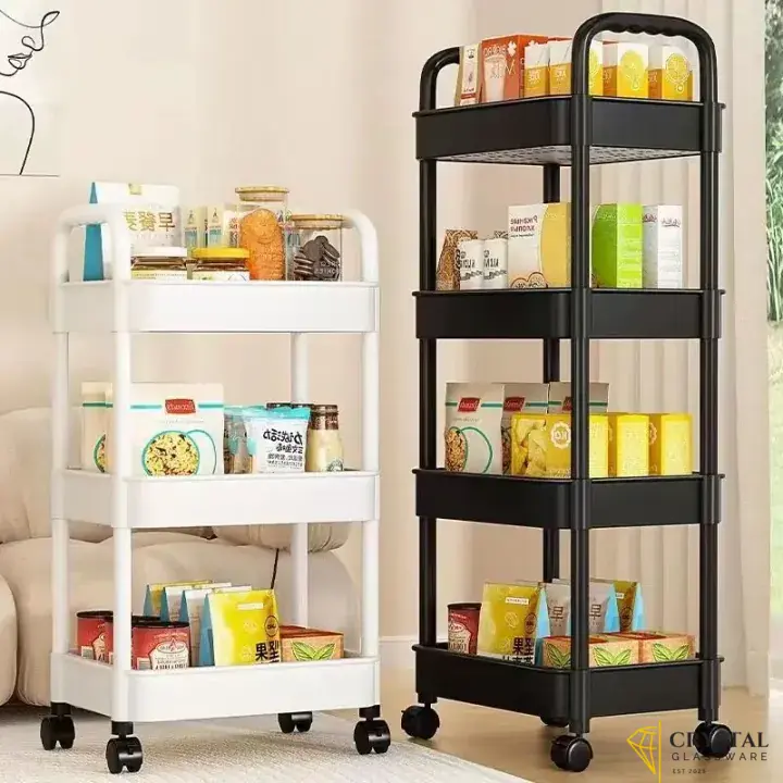 Multi-Purpose Kitchen Storage Trolley Rack with 5-Tier Shelves | Rolling Utility Cart with Wheels | Bathroom Organizer | Portable Plastic Storage Shelf for Vegetables, Fruits, Spices, Toiletries, and Office Supplies | 5 layer Trolley |