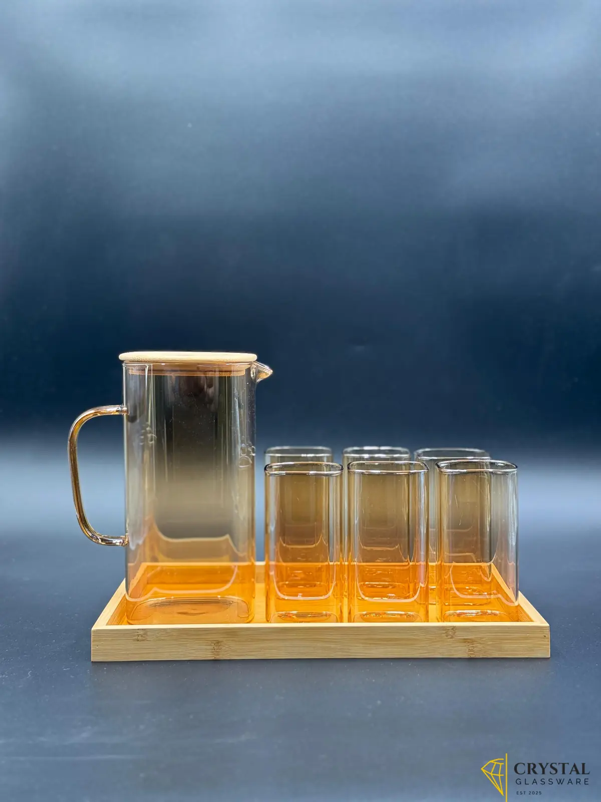 8 Pcs Turkey Glass Water Set with Wooden Tray