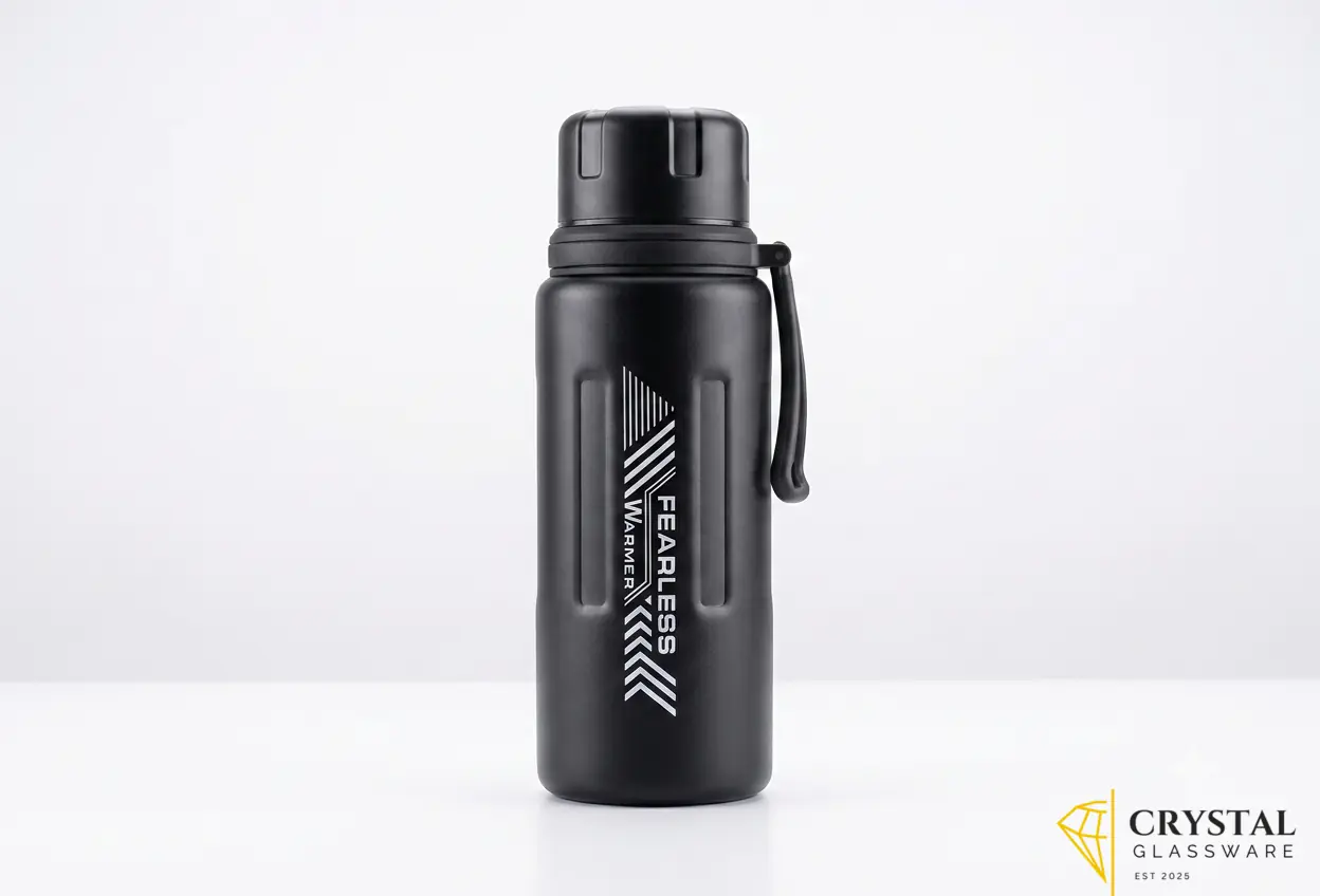 Black "Fearless Warmer" stainless steel vacuum flask — Crystal Glassware Pakistan