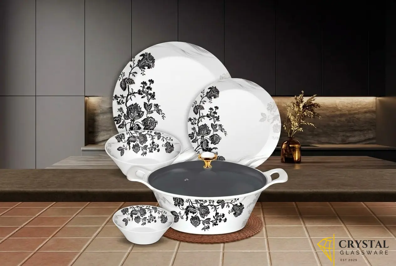 Charizma Double Glazed Dinner Set With Colouful Glass Lid 8 Person Serving — Crystal Glassware Pakistan