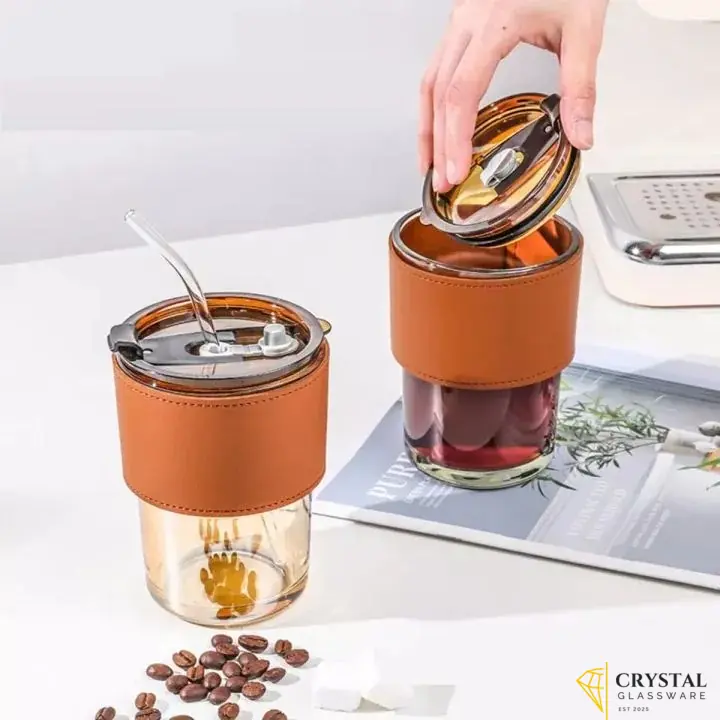 Glass Tumbler with Straw, Lid