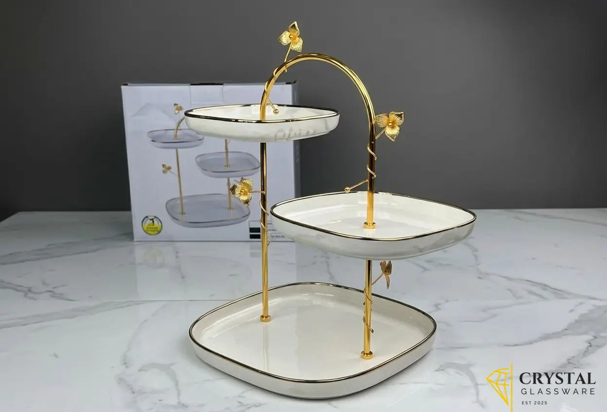 3 Tier Cake Stand Ceramic Dessert Stand — Crystal Glassware Pakistan