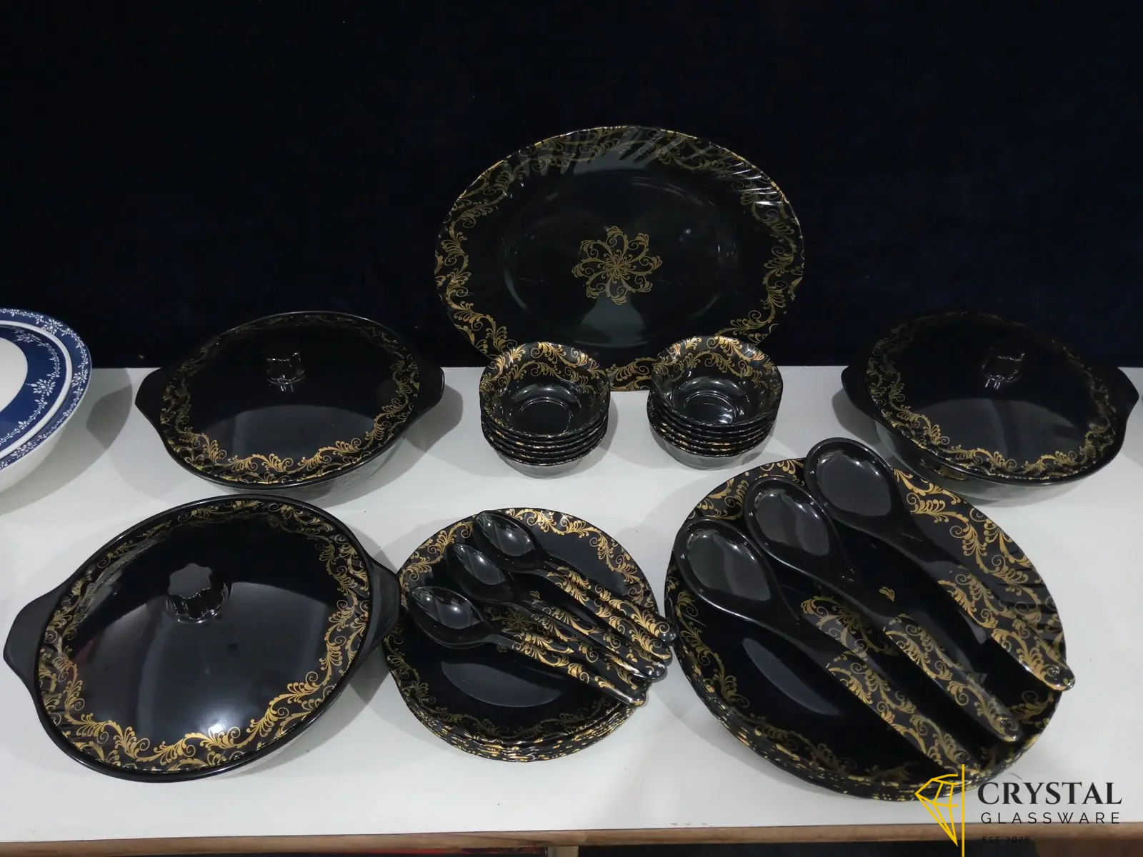 Marble Dinner Set Black 72 Pcs Gemya Round 8 Persons Serving Premium Quality Imported