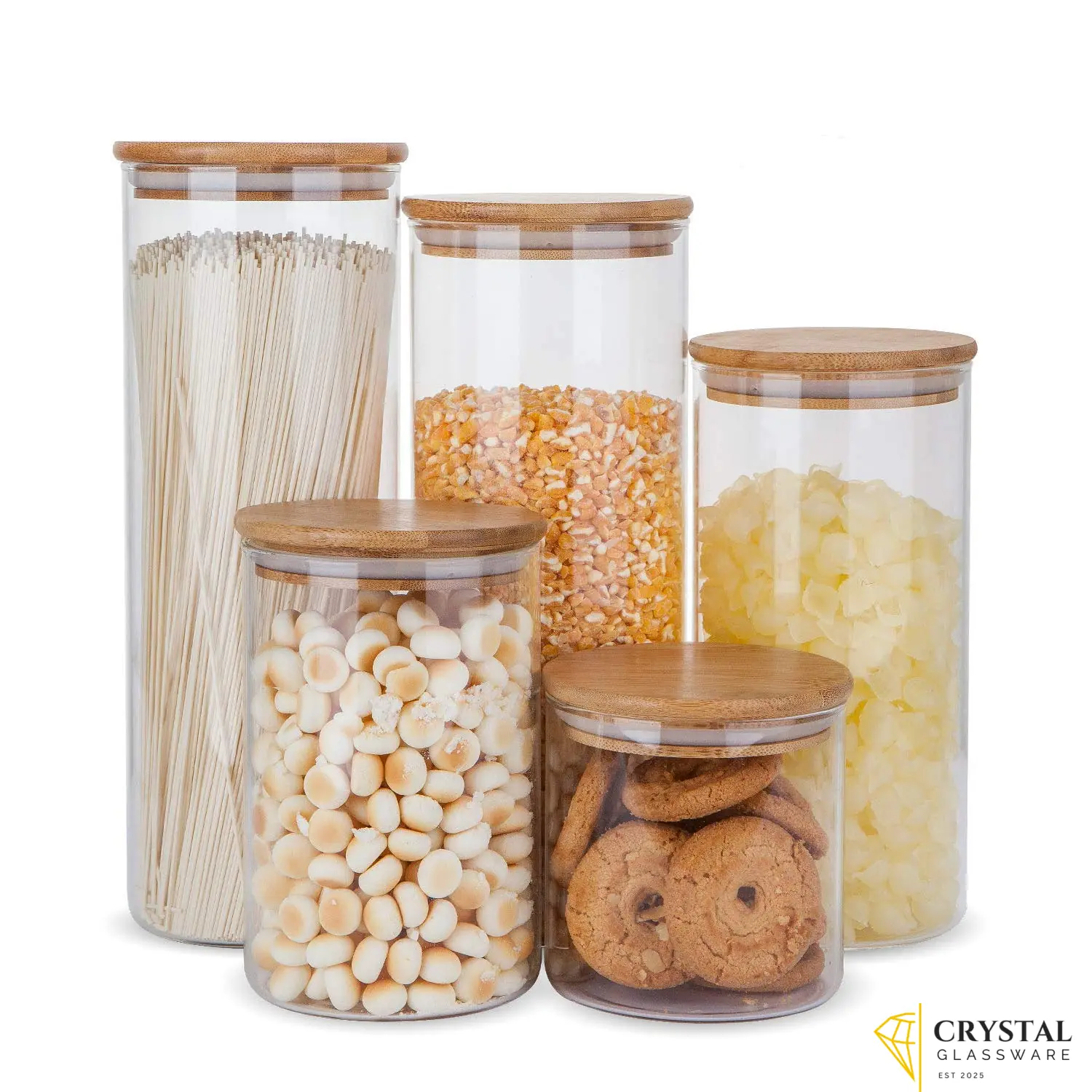 Premium 5-Piece Glass Food Storage Set – Airtight Containers with Natural Bamboo Lids for Stylish Kitchen Storage